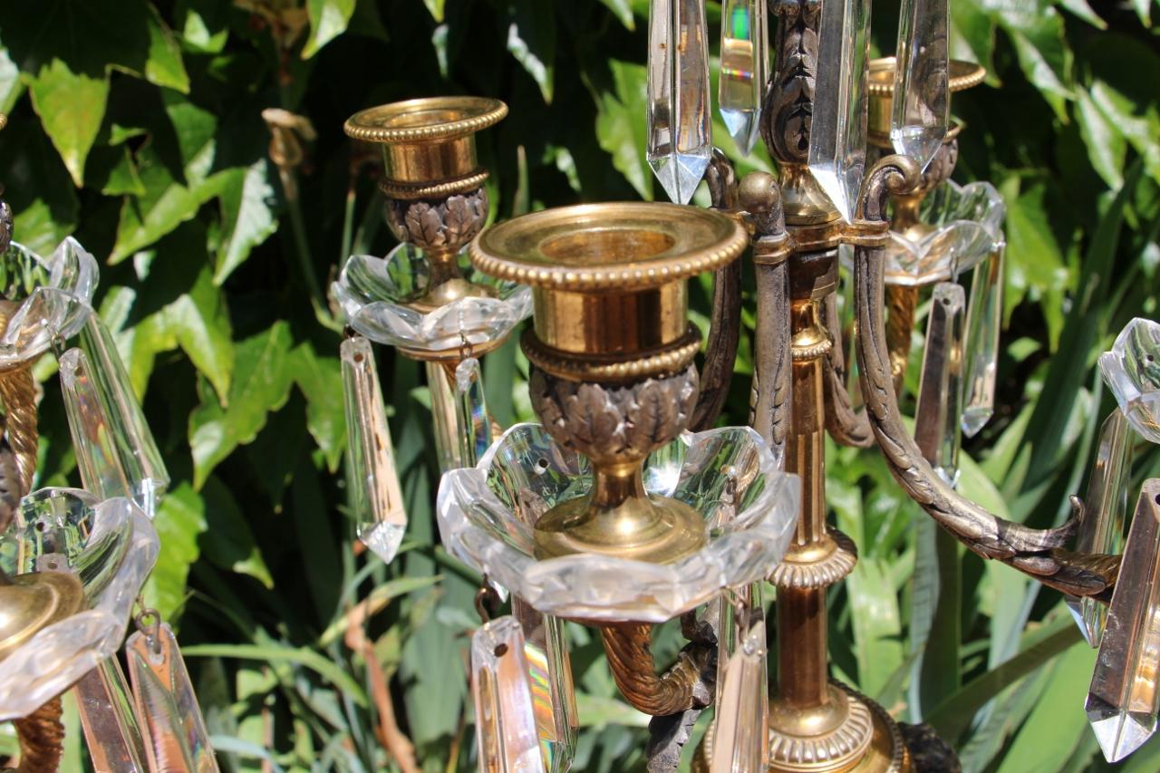 Pair Of Crystal And Bronze Candelabras From Baccarat en venta 1