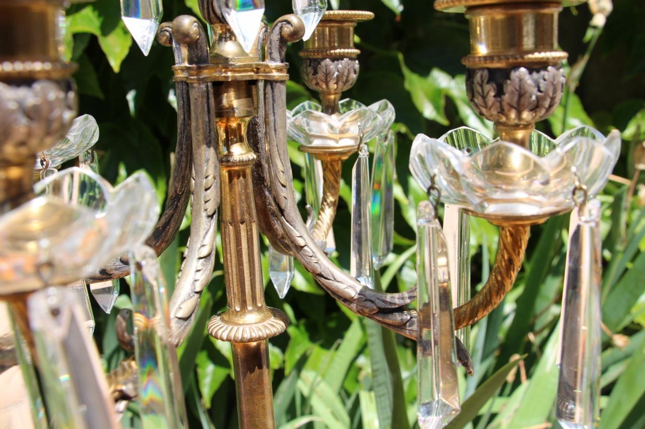Pair Of Crystal And Bronze Candelabras From Baccarat en venta 2