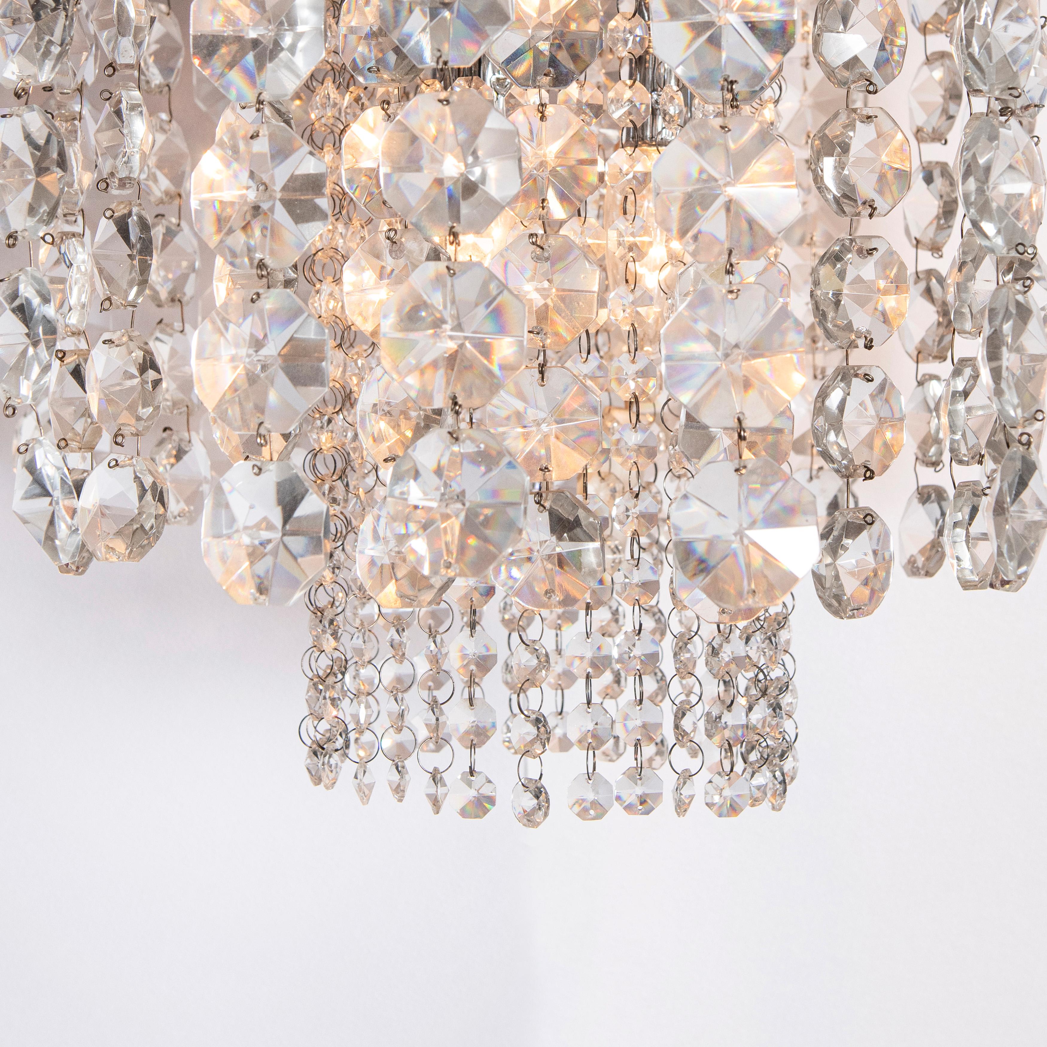 Austrian Pair of Crystal and Chrome Chandelier, Attributed to Swarovski, Austria For Sale