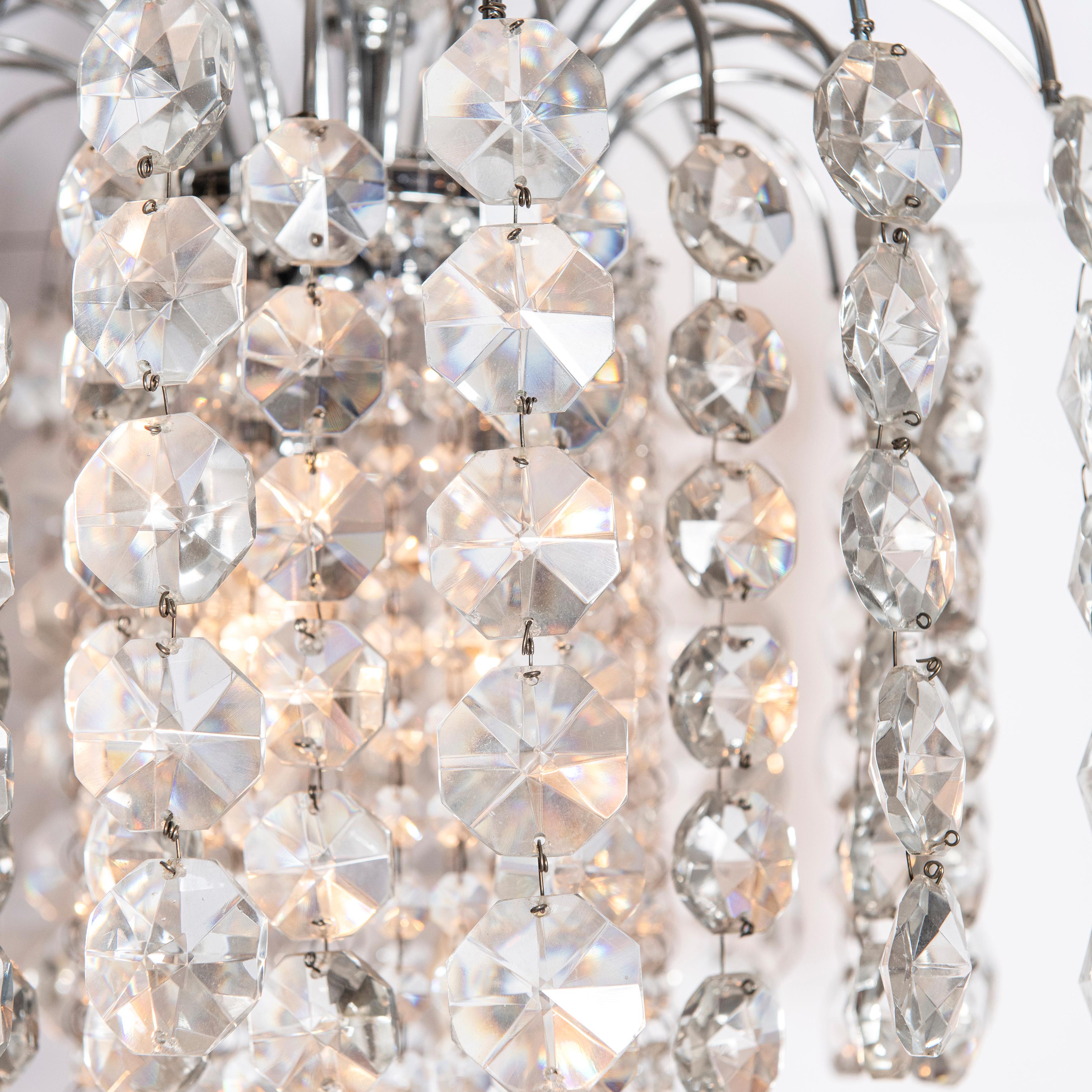 Pair of Crystal and Chrome Chandelier, Attributed to Swarovski, Austria In Good Condition For Sale In Buenos Aires, Buenos Aires