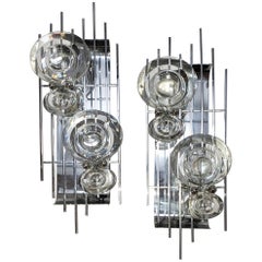 Pair of Crystal and Chrome Sconces