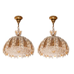 Pair of Crystal and Gilded Brass Chandeliers by Palwa of Germany