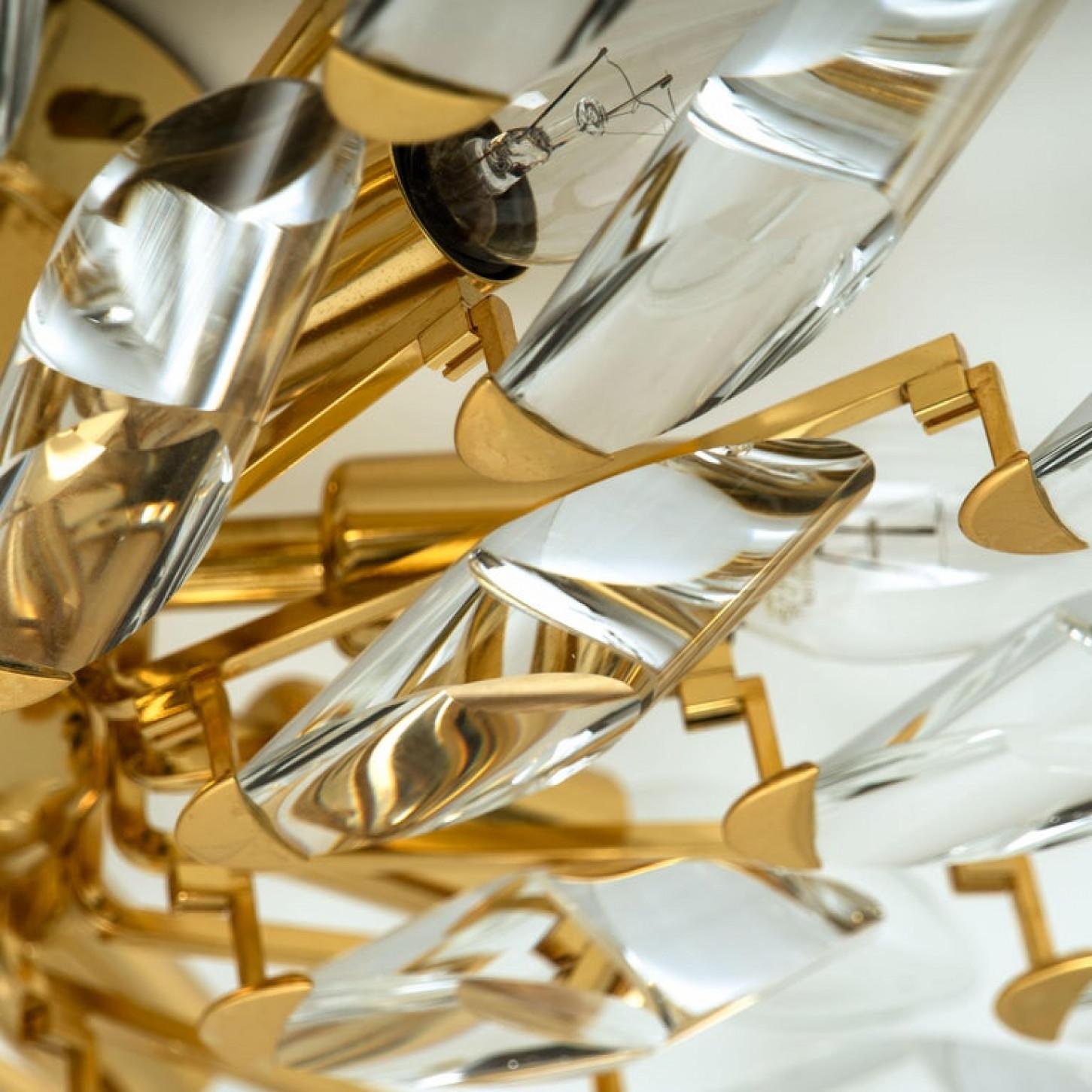 Austrian Pair of Crystal and Gilded Flush Mount Sconces By Oscar Torlasco for Stilkronen For Sale