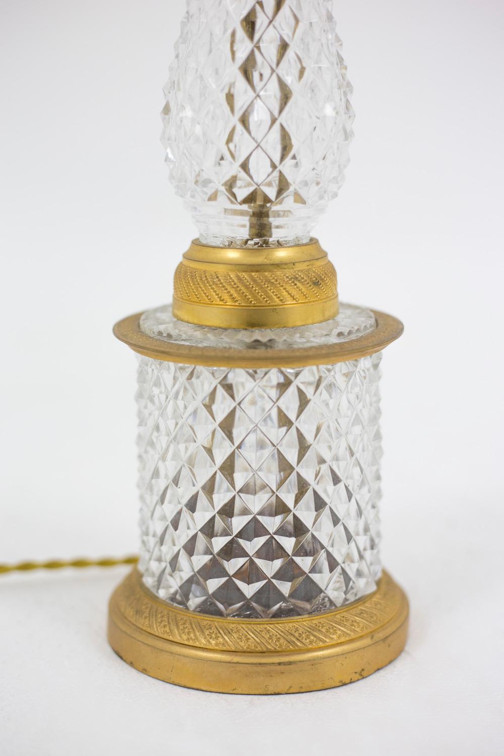 Pair of Crystal and Gilt Bronze Lamps, circa 1950 In Good Condition In Saint-Ouen, FR