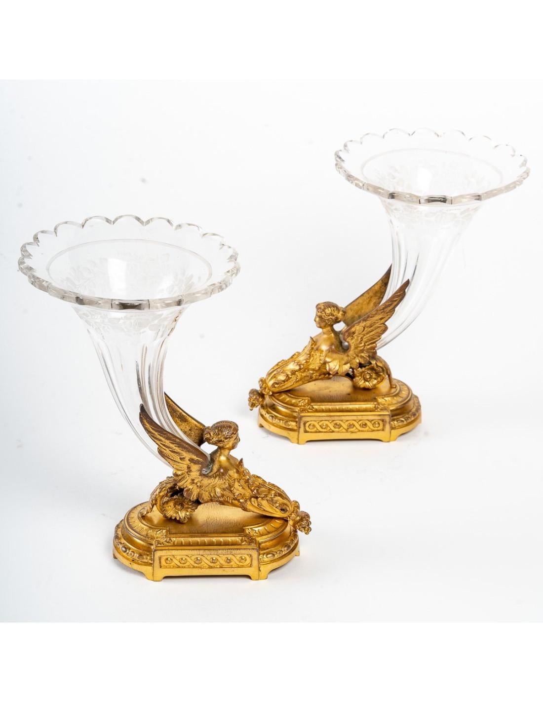 Pair of Crystal and Gilt Bronze Vases, Empire Style 6