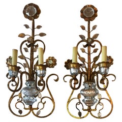 Pair of Crystal and gilt iron Italian Sconces by G. Banci