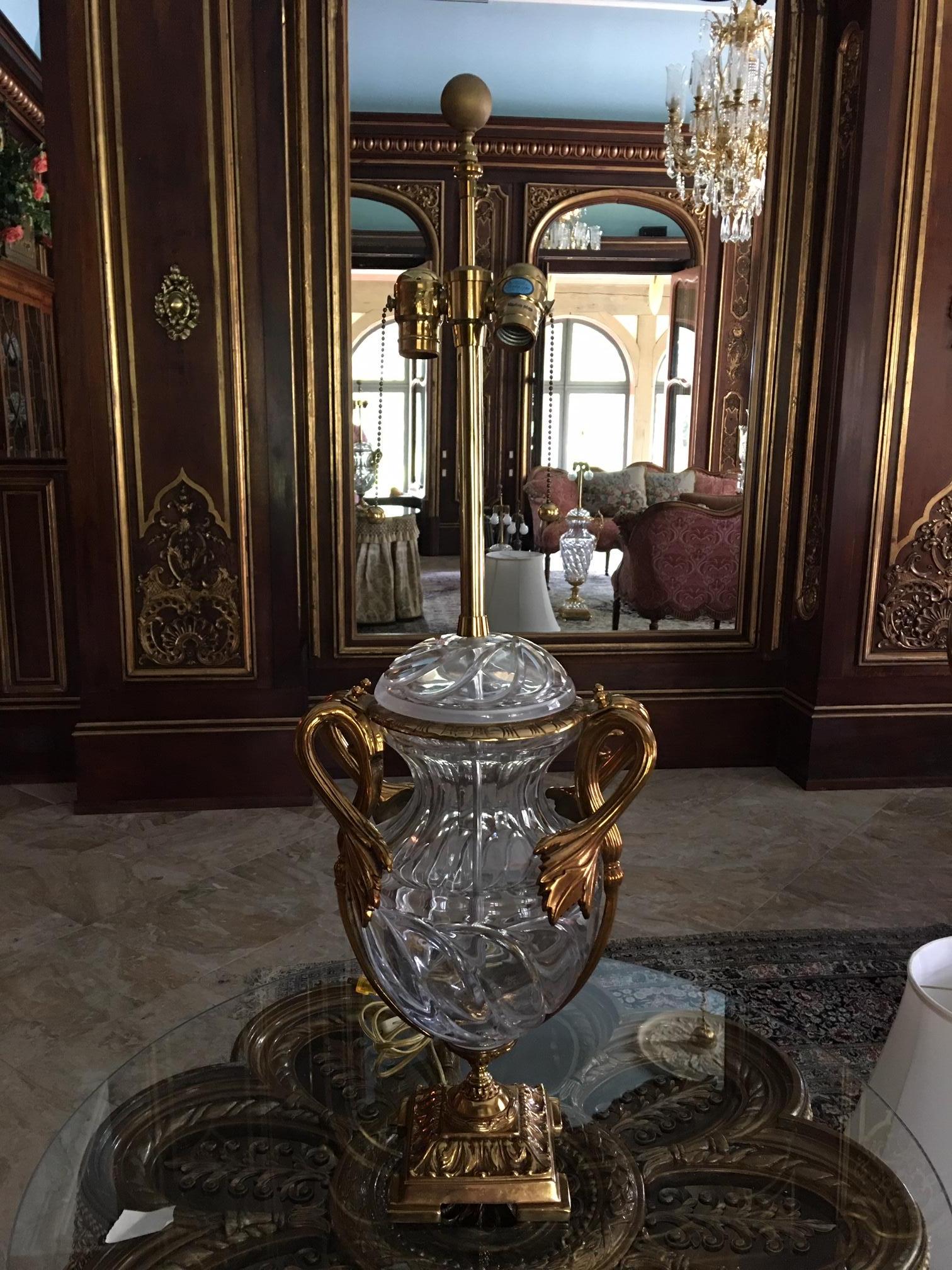 Pair of Crystal and Gold Washed over Brass Lamps, 20th Century 4