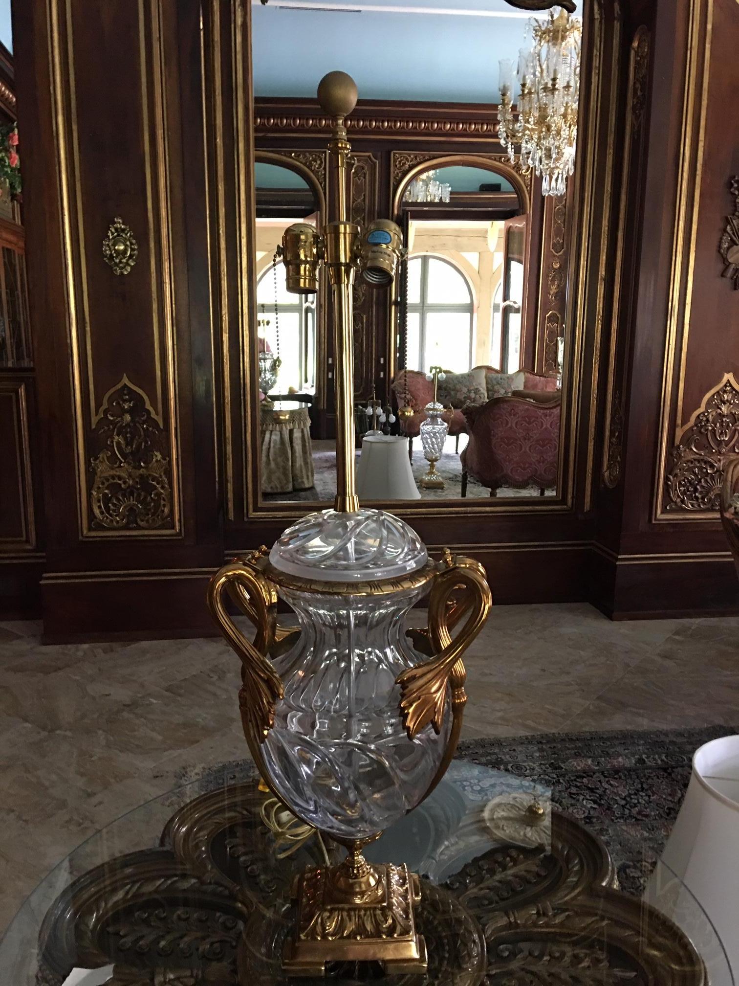 Pair of Crystal and Gold Washed over Brass Lamps, 20th Century 5