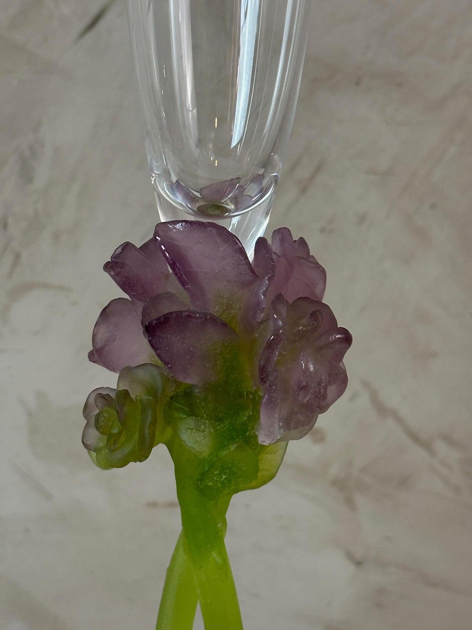Pair of Crystal and Pate de verre Champagne Glasses by Daum 1