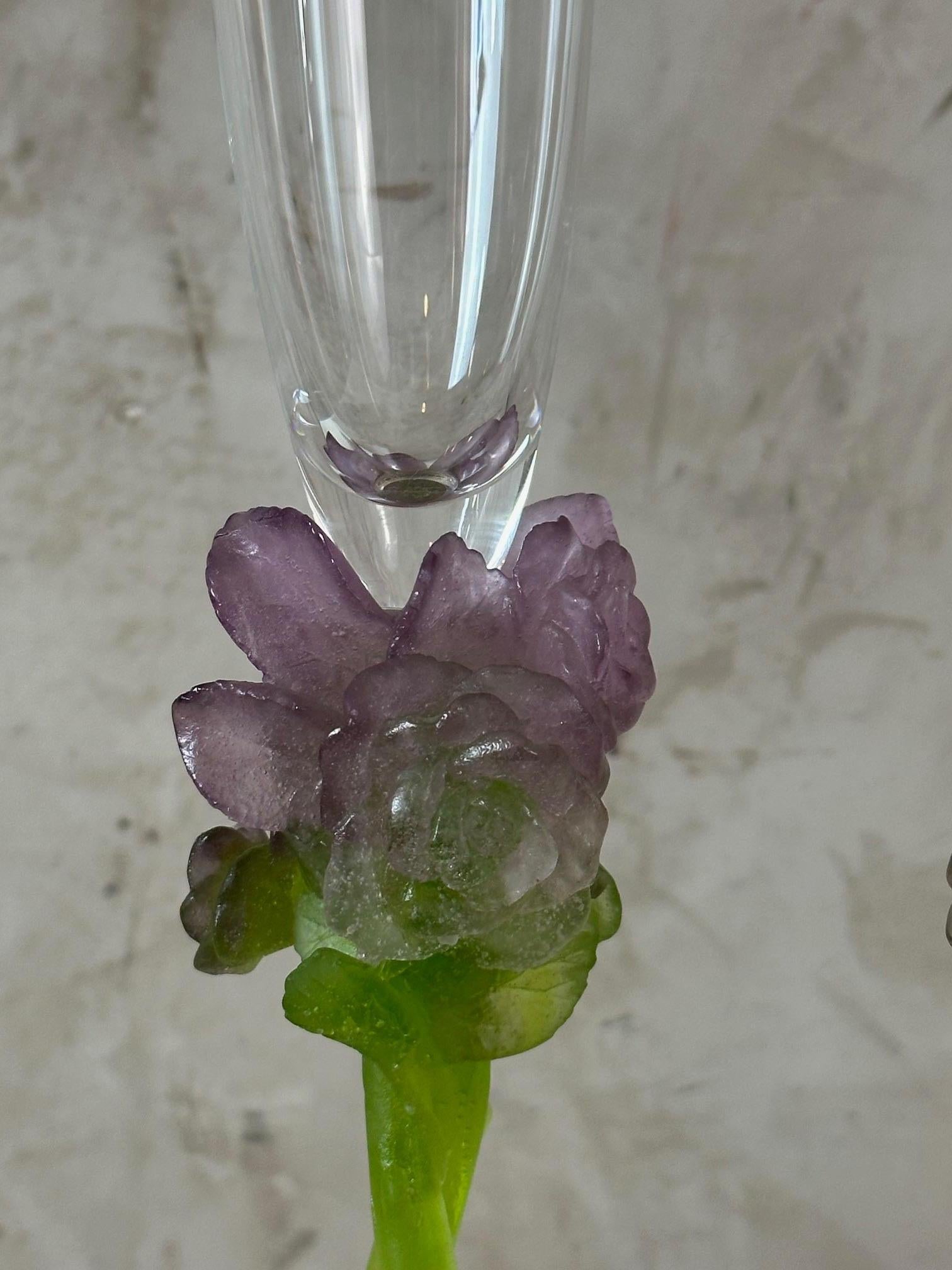 Pair of Crystal and Pate de verre Champagne Glasses by Daum 2