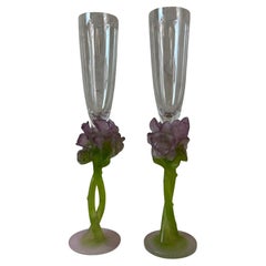 Paire de verres à champagne en cristal et pate de verre de Daum