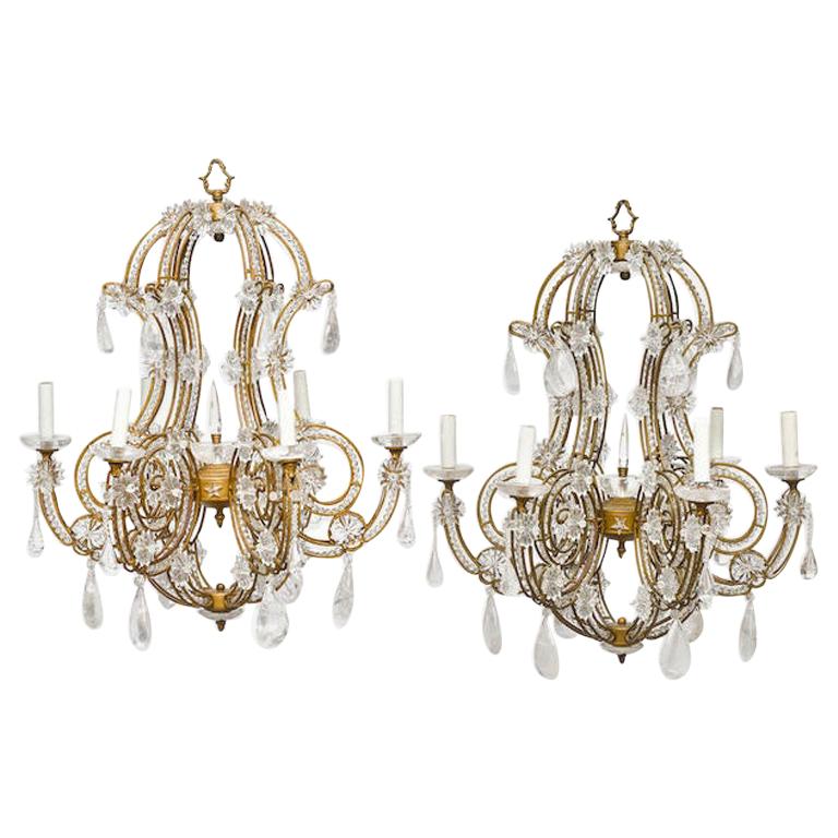Pair of Crystal and Rock Crystal Chandeliers