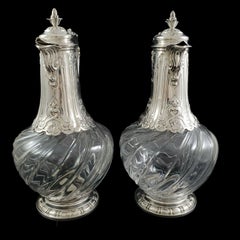 Pair of Crystal and Sterling Silver Ewers 19th Century
