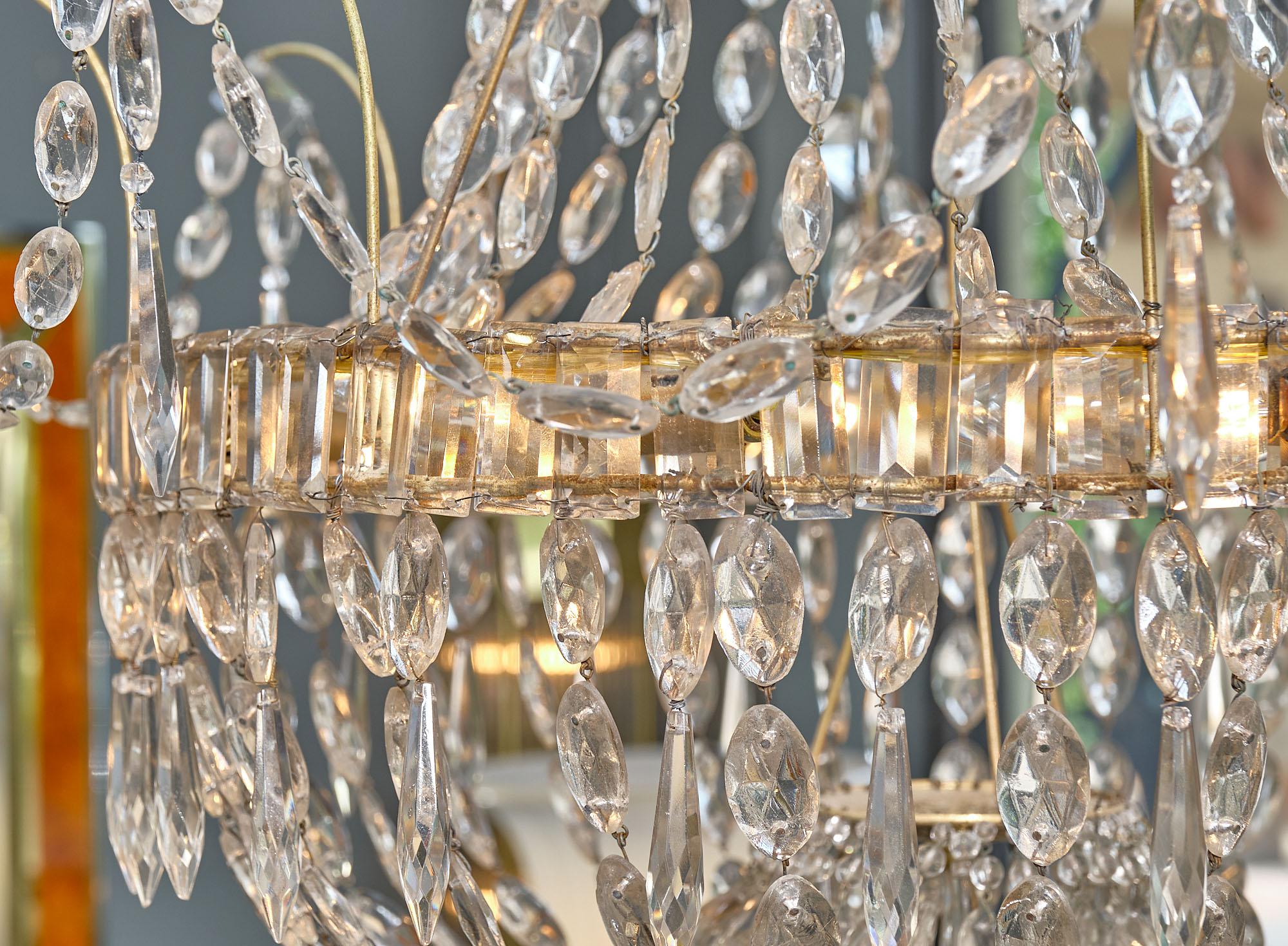 Pair of Crystal Antique Chandeliers In Good Condition For Sale In Austin, TX