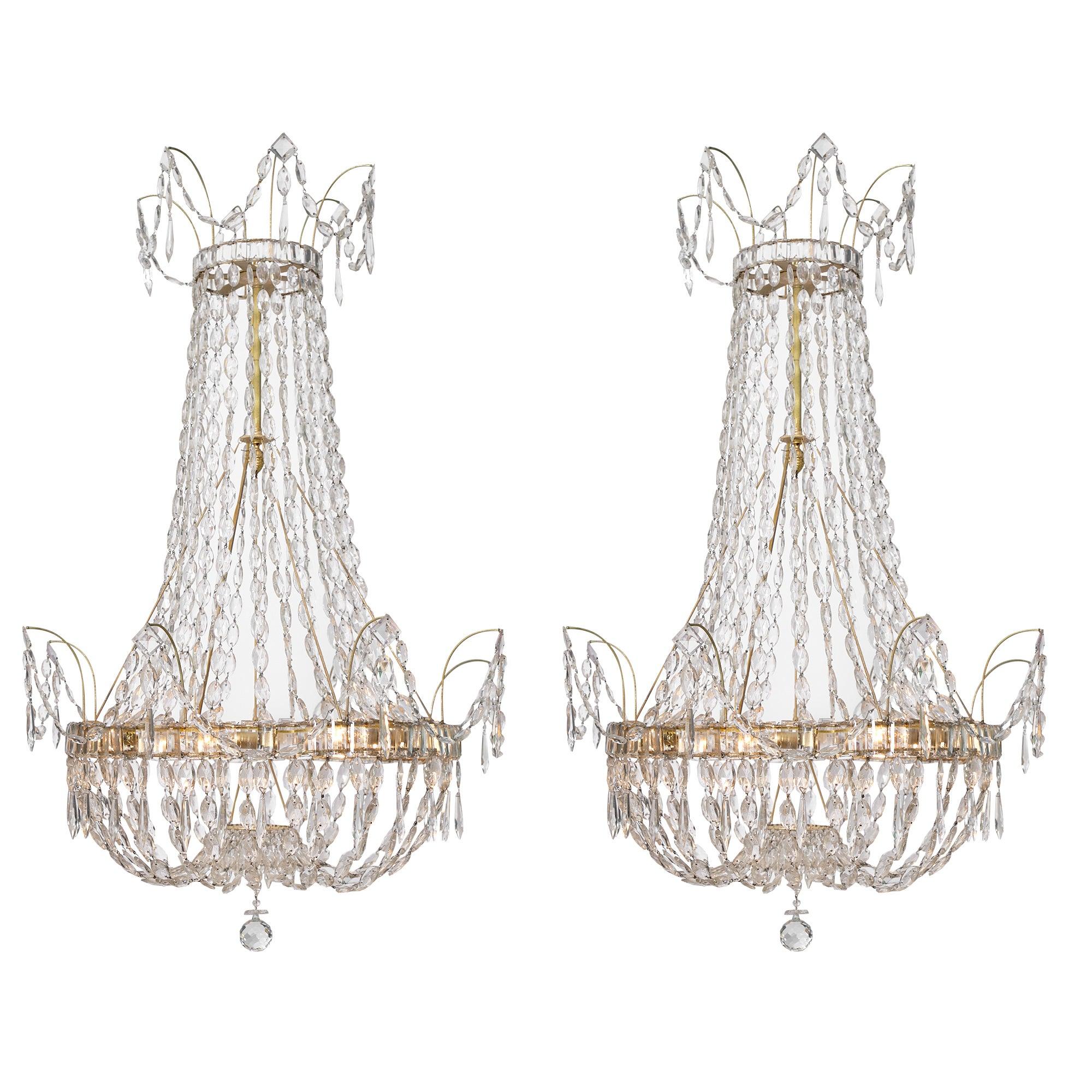 Pair of Crystal Antique Chandeliers For Sale
