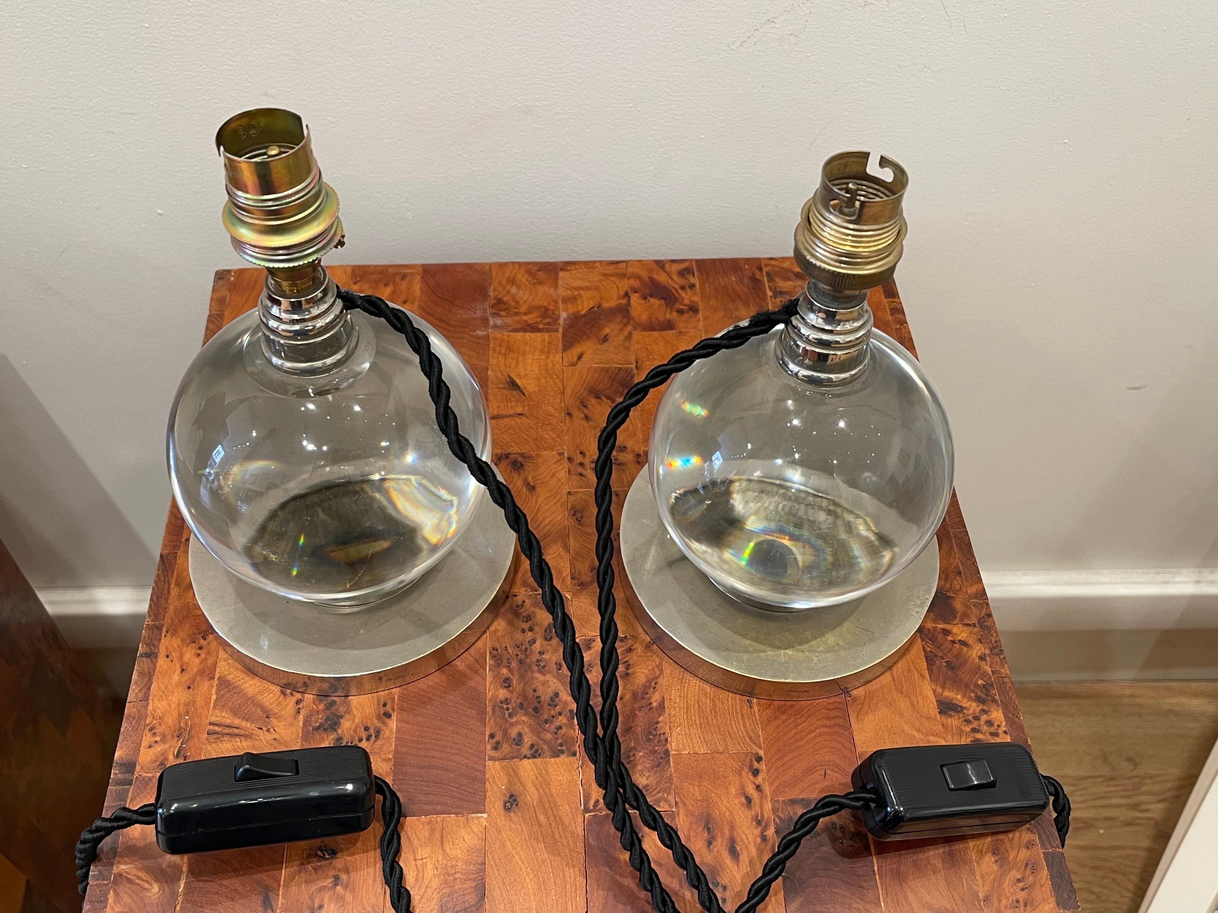 Pair of crystal ball lamps, Jacques ADNET (1900-1984) for BACCARAT, Art Déco 3