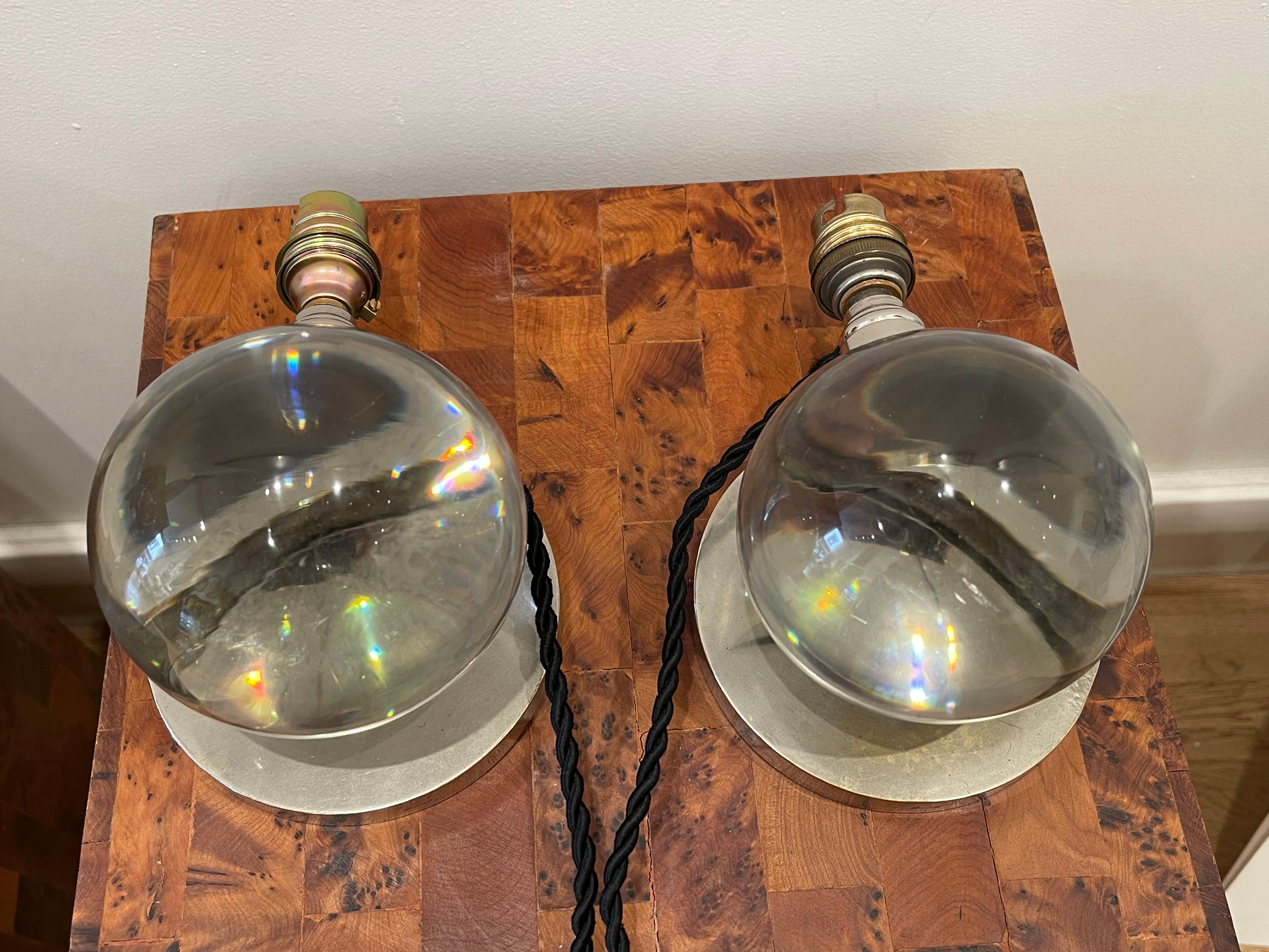 Pair of crystal ball lamps, Jacques ADNET (1900-1984) for BACCARAT, Art Déco 4