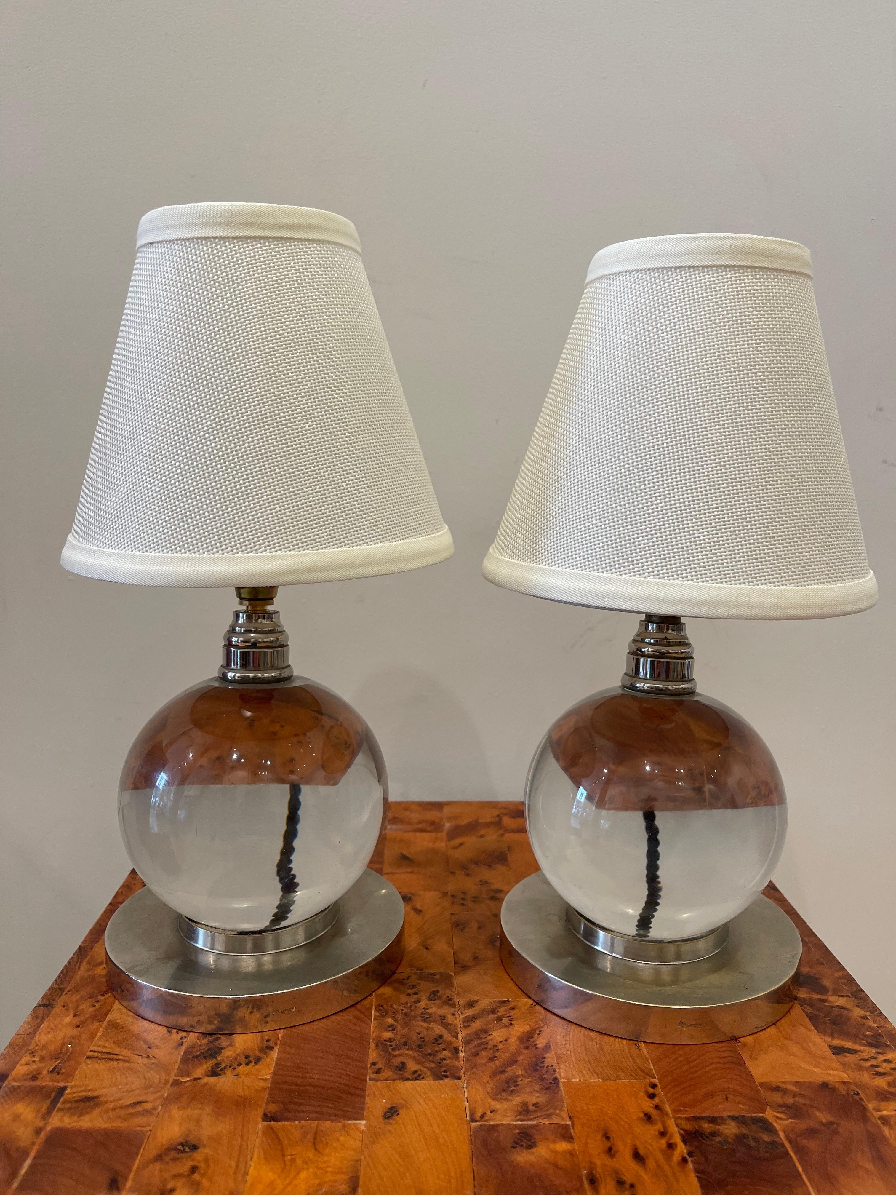 Pair of crystal ball lamps, Jacques ADNET (1900-1984) for BACCARAT, Art Déco In Good Condition In Paris, FR