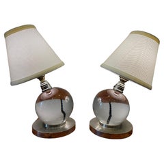 Pair of crystal ball lamps, Jacques ADNET (1900-1984) for BACCARAT, Art Déco