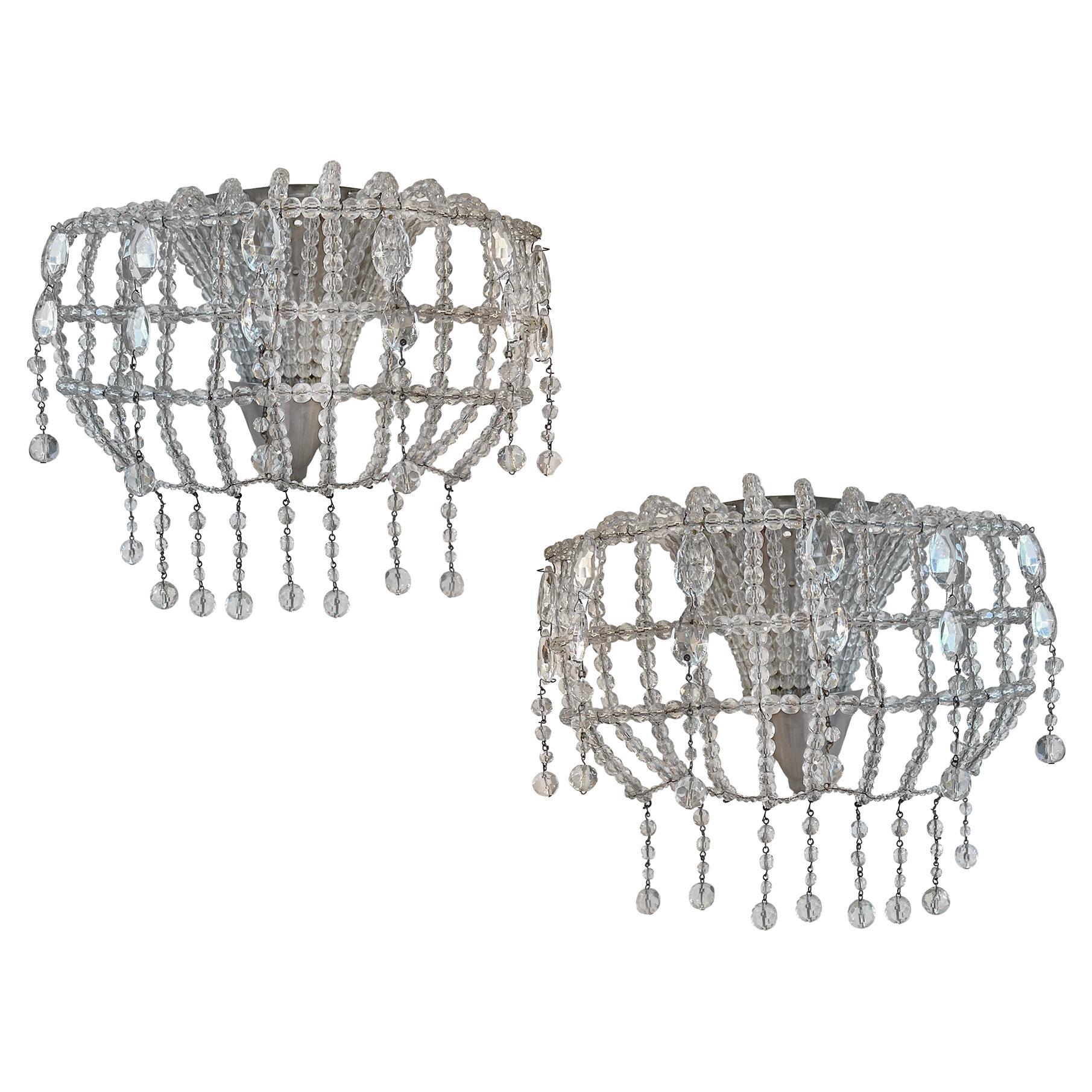 Pair of Crystal Beaded Sconces For Sale