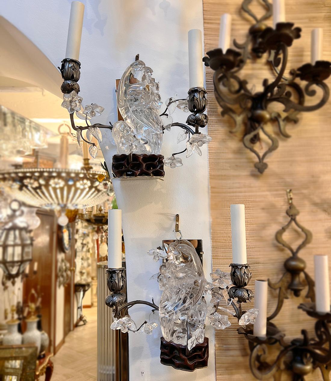 Coppia di lampade a uccello in cristallo in vendita 1