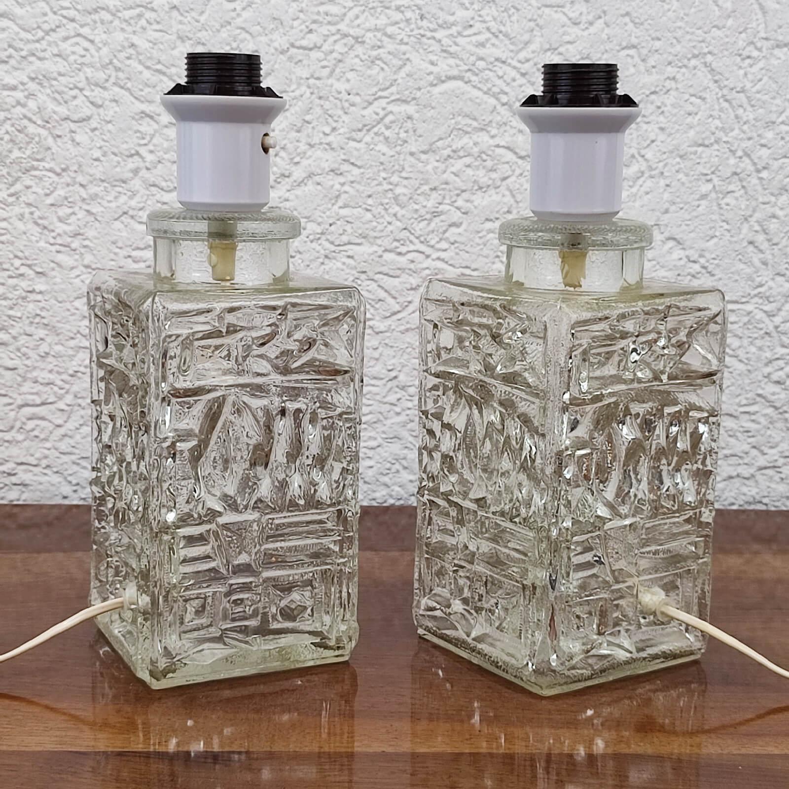 Pair of Crystal Block Lamps by Pukeberg, Sweden, 1960s For Sale 2
