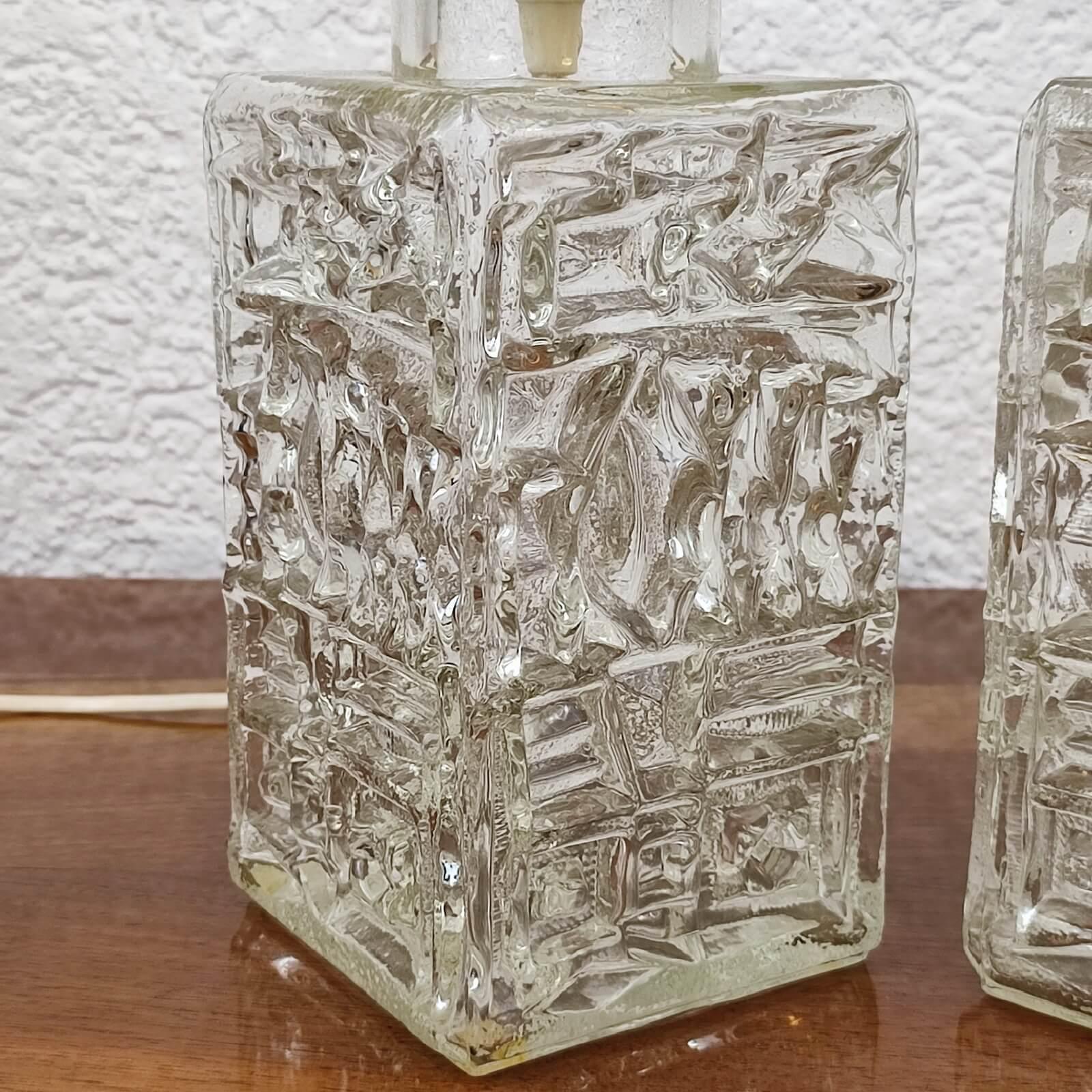 Pair of Crystal Block Lamps by Pukeberg, Sweden, 1960s For Sale 3