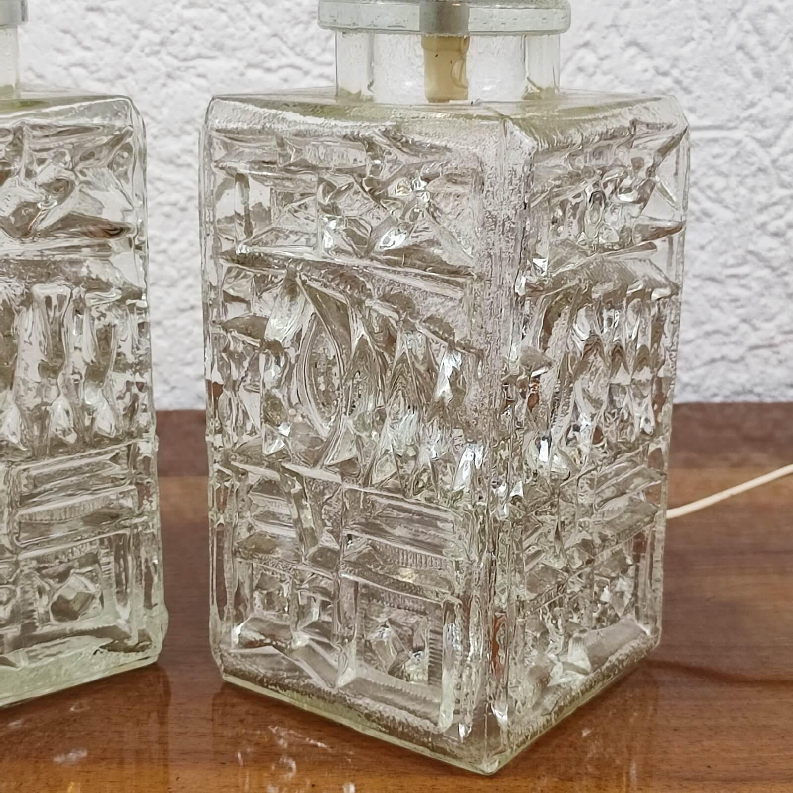 Pair of Crystal Block Lamps by Pukeberg, Sweden, 1960s For Sale 4