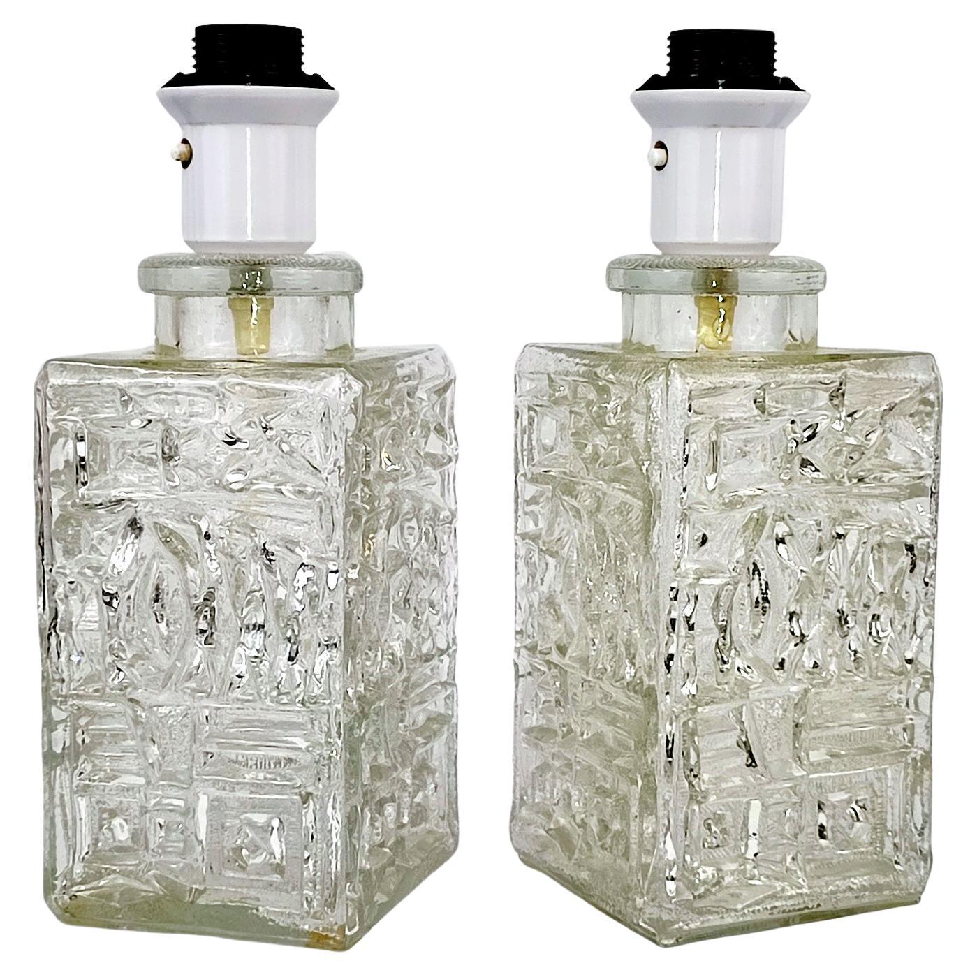 Pair of Crystal Block Lamps by Pukeberg, Sweden, 1960s For Sale