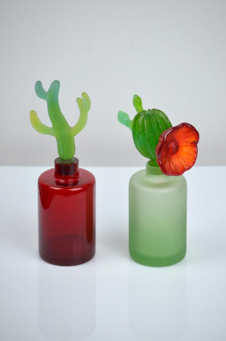 Pair of crystal bottles by Hilton Mcconnico for Daum, France at