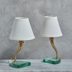 Pair of Crystal + Brass Table Lamps by Emilio Lancia, Italy 1930s