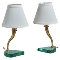 Pair of Crystal + Brass Table Lamps by Emilio Lancia, Italy 1930s