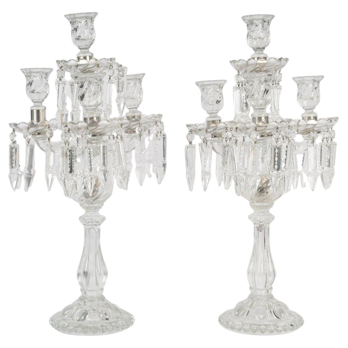 Pair of Crystal Candelabra with 4 Arms of Lights, 20th Century.