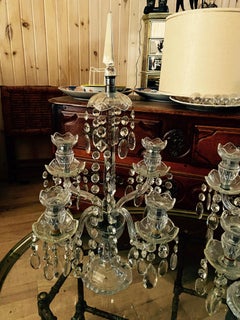 Pair of Irish Geo III Style Crystal Candelabras, Beautifully Handcut