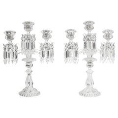 Antique Pair of crystal candelabras signed Baccarat, France, late 19th century.