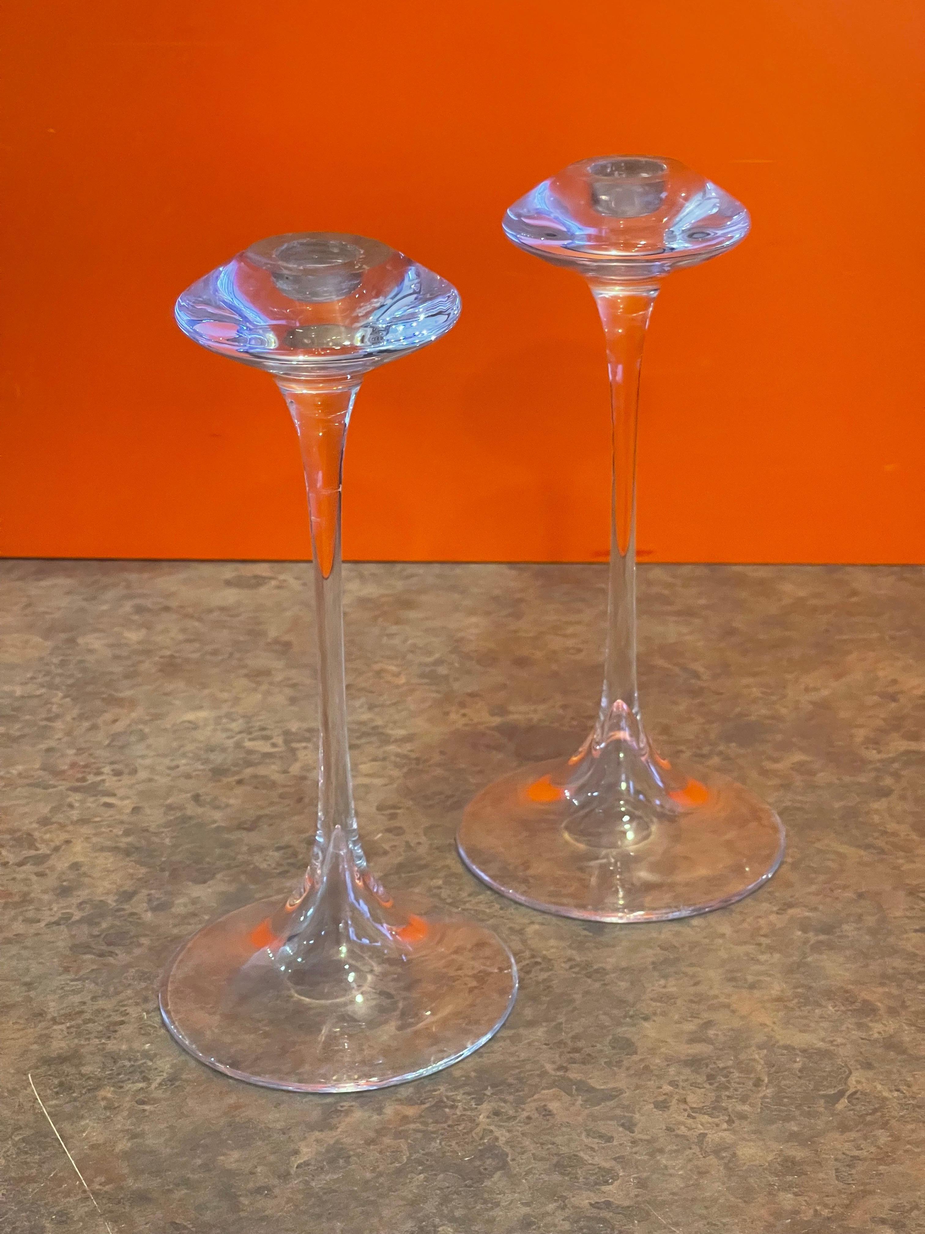 Pair of Crystal Candle Holders by Kjell Engman for Kosta Boda Sweden In Good Condition For Sale In San Diego, CA