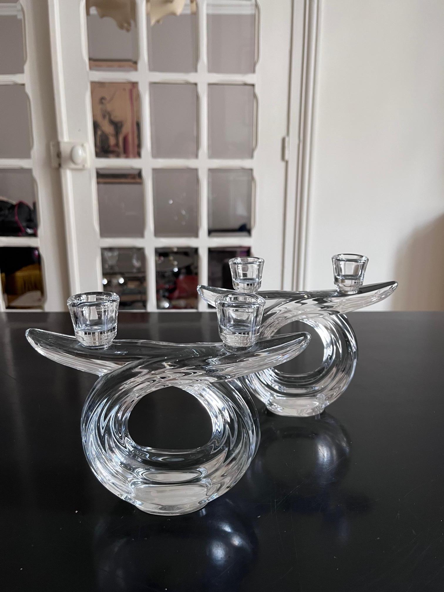 Pair of 1950's candle holders in crystal de vannes, good original condition.