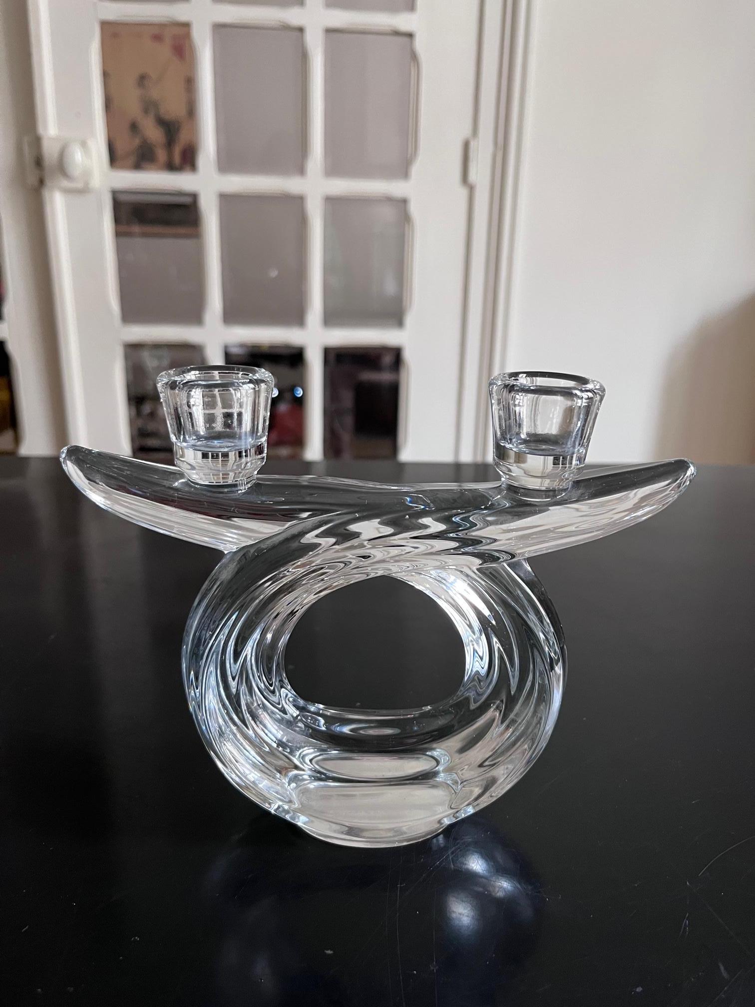 Mid-Century Modern Pair of Crystal Candle Holders For Sale