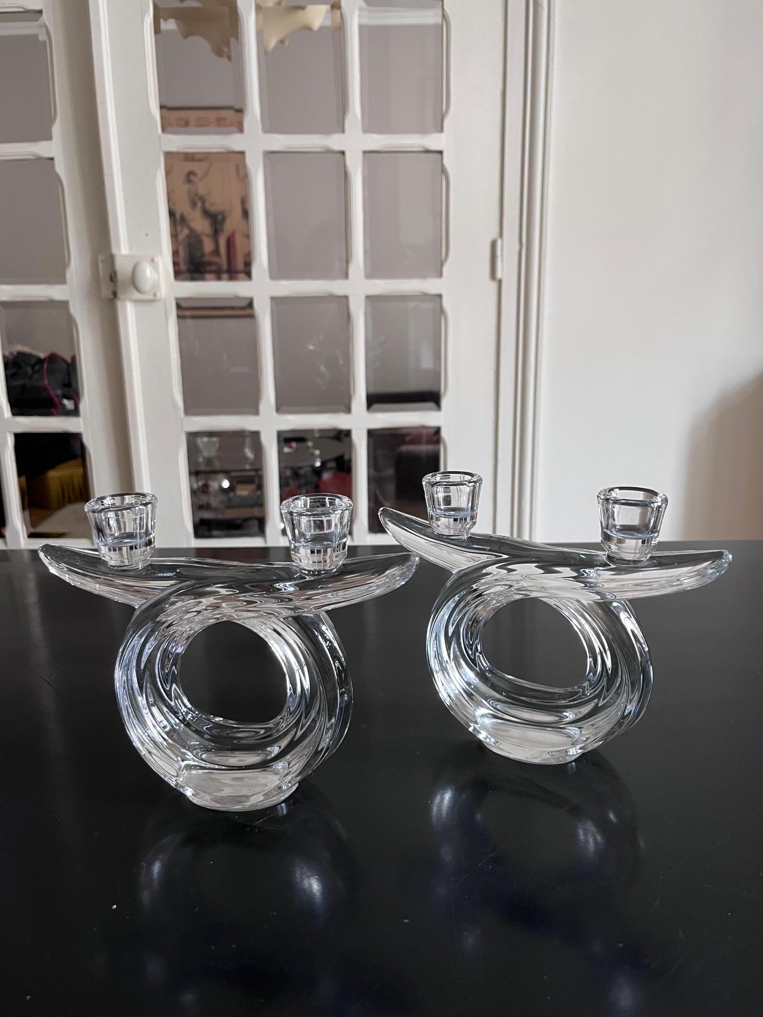 20th Century Pair of Crystal Candle Holders