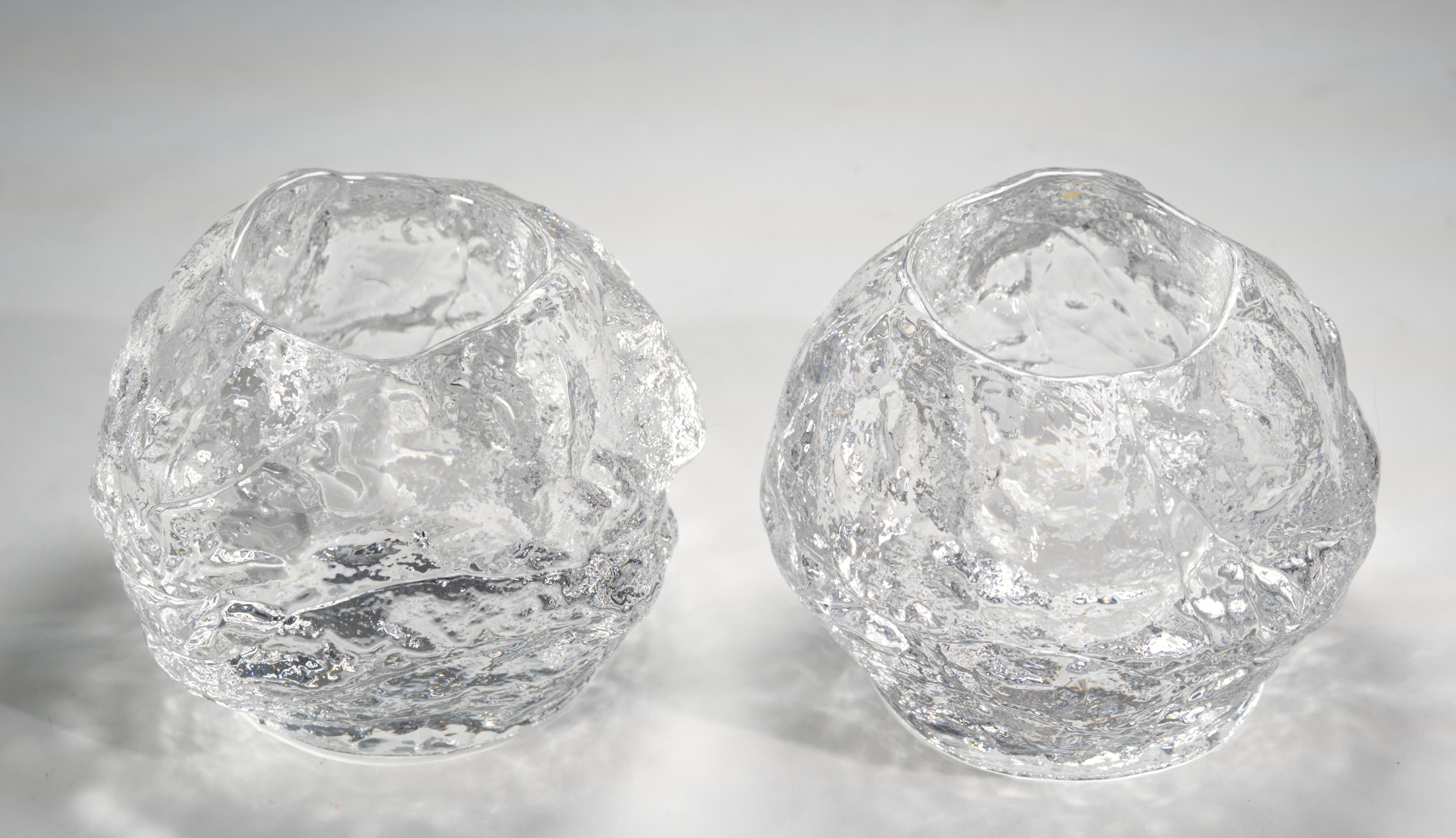 20th Century Pair of Crystal Candle Holders Scandinavian Modern Kosta Boda Style For Sale