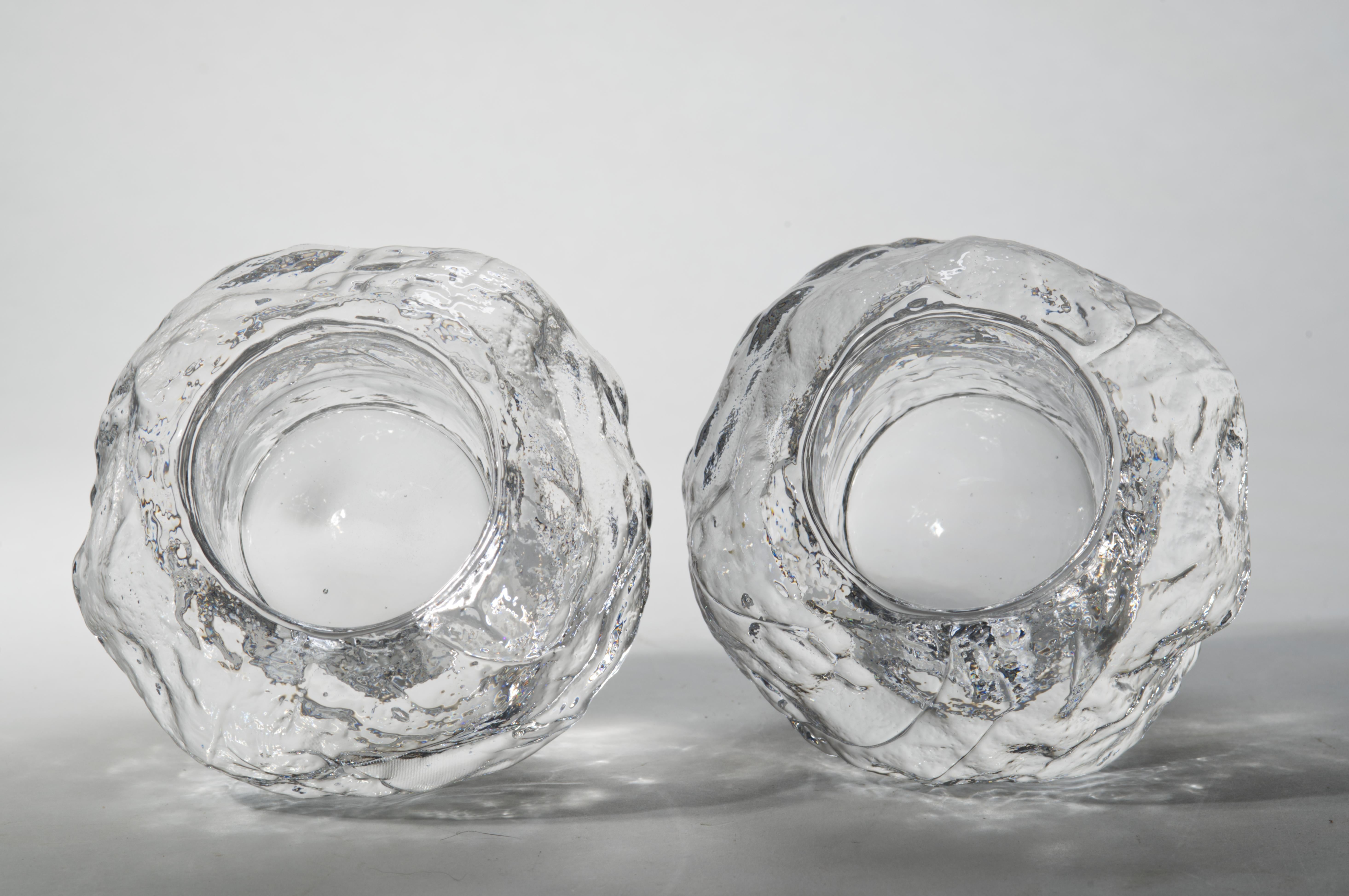 Pair of Crystal Candle Holders Scandinavian Modern Kosta Boda Style For Sale 1