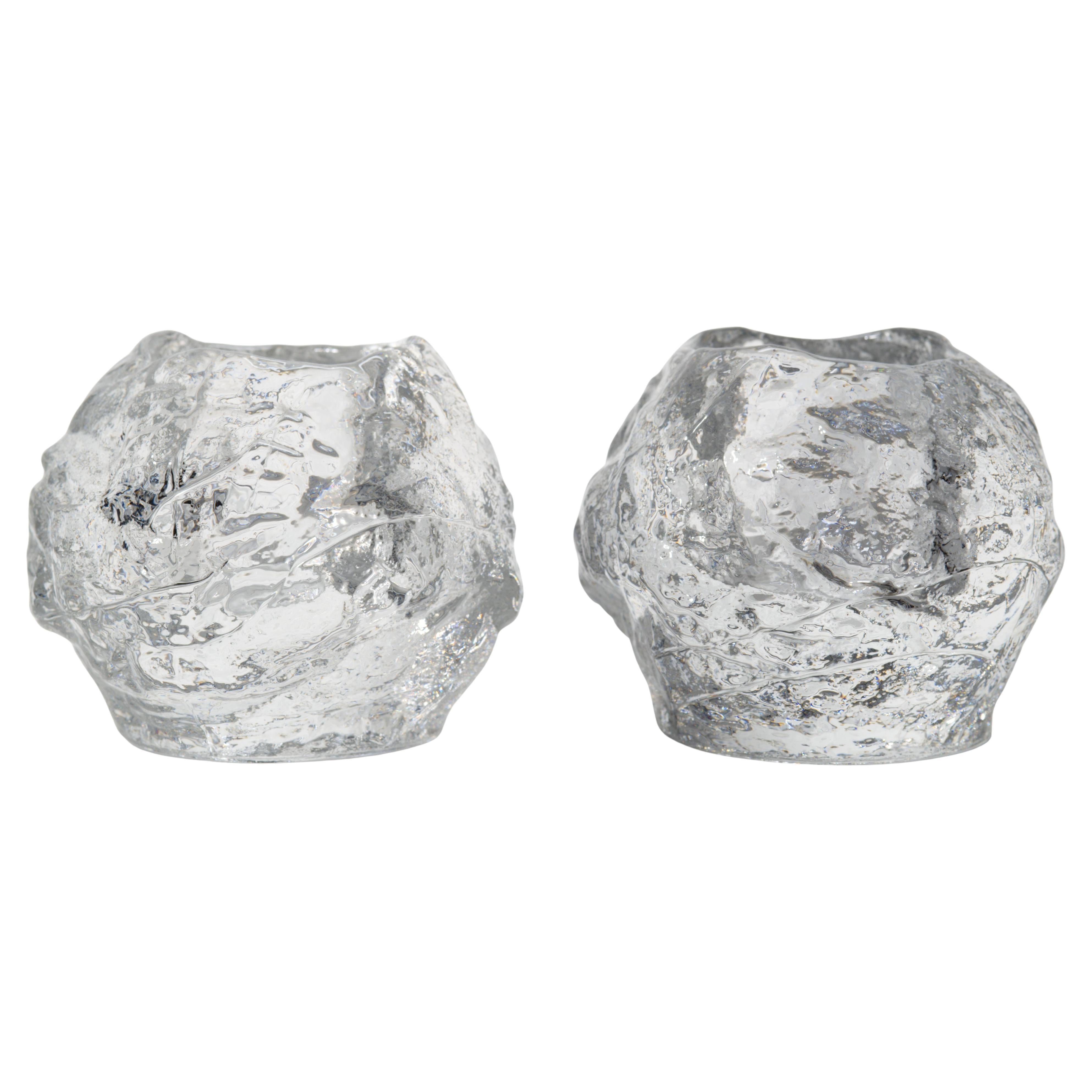 Pair of Crystal Candle Holders Scandinavian Modern Kosta Boda Style