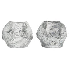 Pair of Crystal Candle Holders Scandinavian Modern Kosta Boda Style