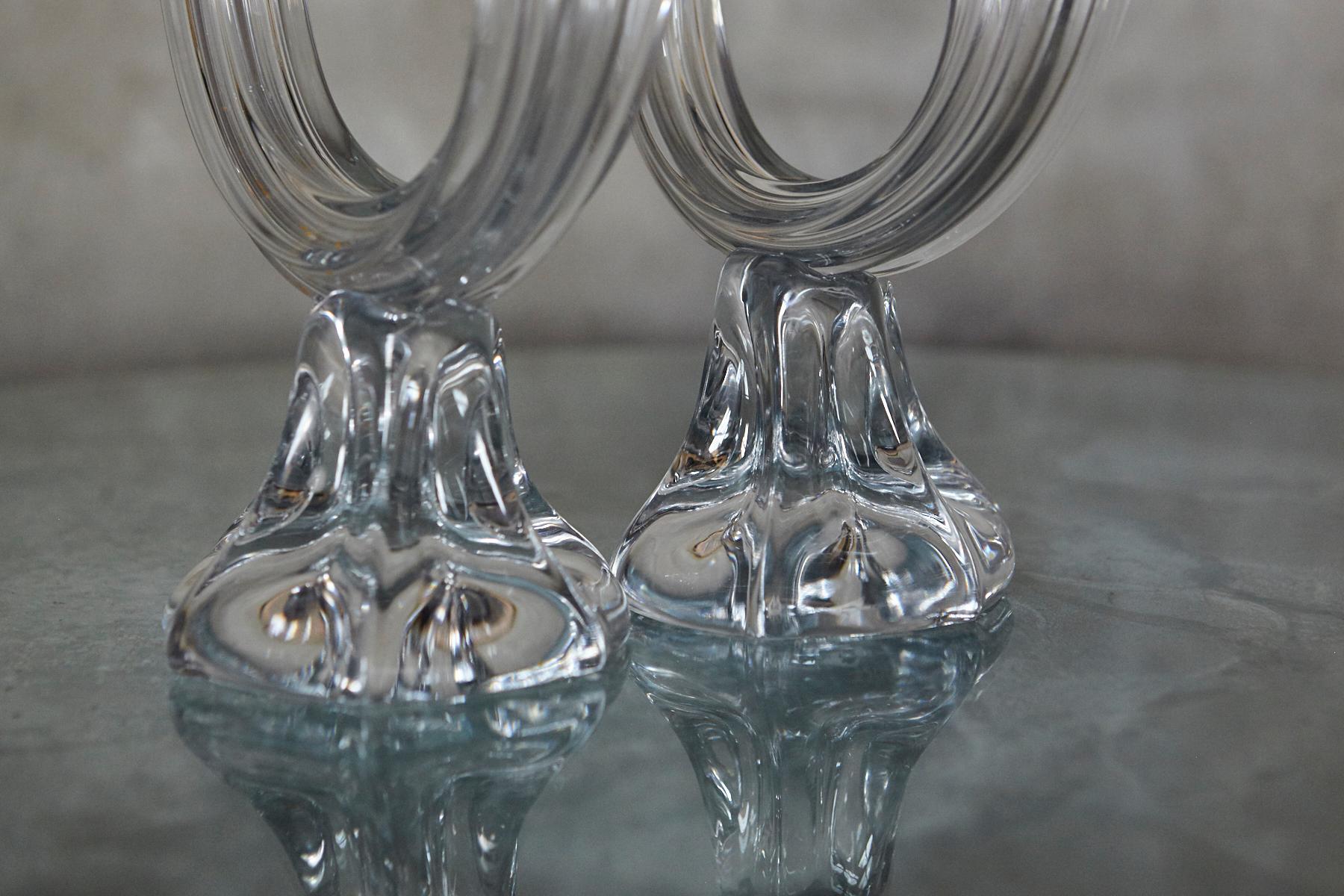 Pareja de candelabros de cristal de Cristallerie Lorraine, Francia, años 50 en venta 4