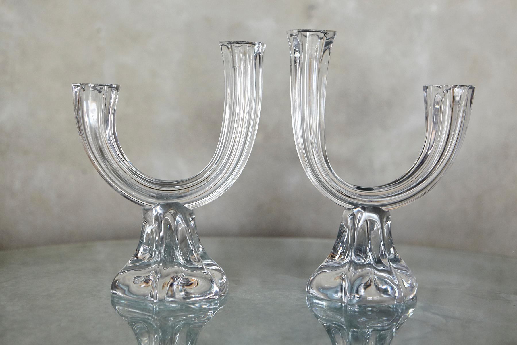 Pareja de candelabros de cristal de Cristallerie Lorraine, Francia, años 50 en Excelente estado para la venta en Aramits, Nouvelle-Aquitaine
