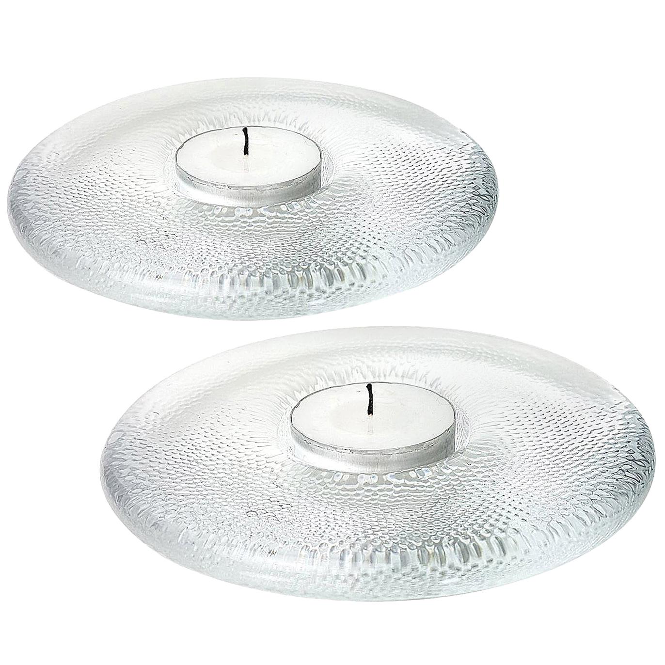 Pair of Crystal Candleholders by Iittala, Finland For Sale