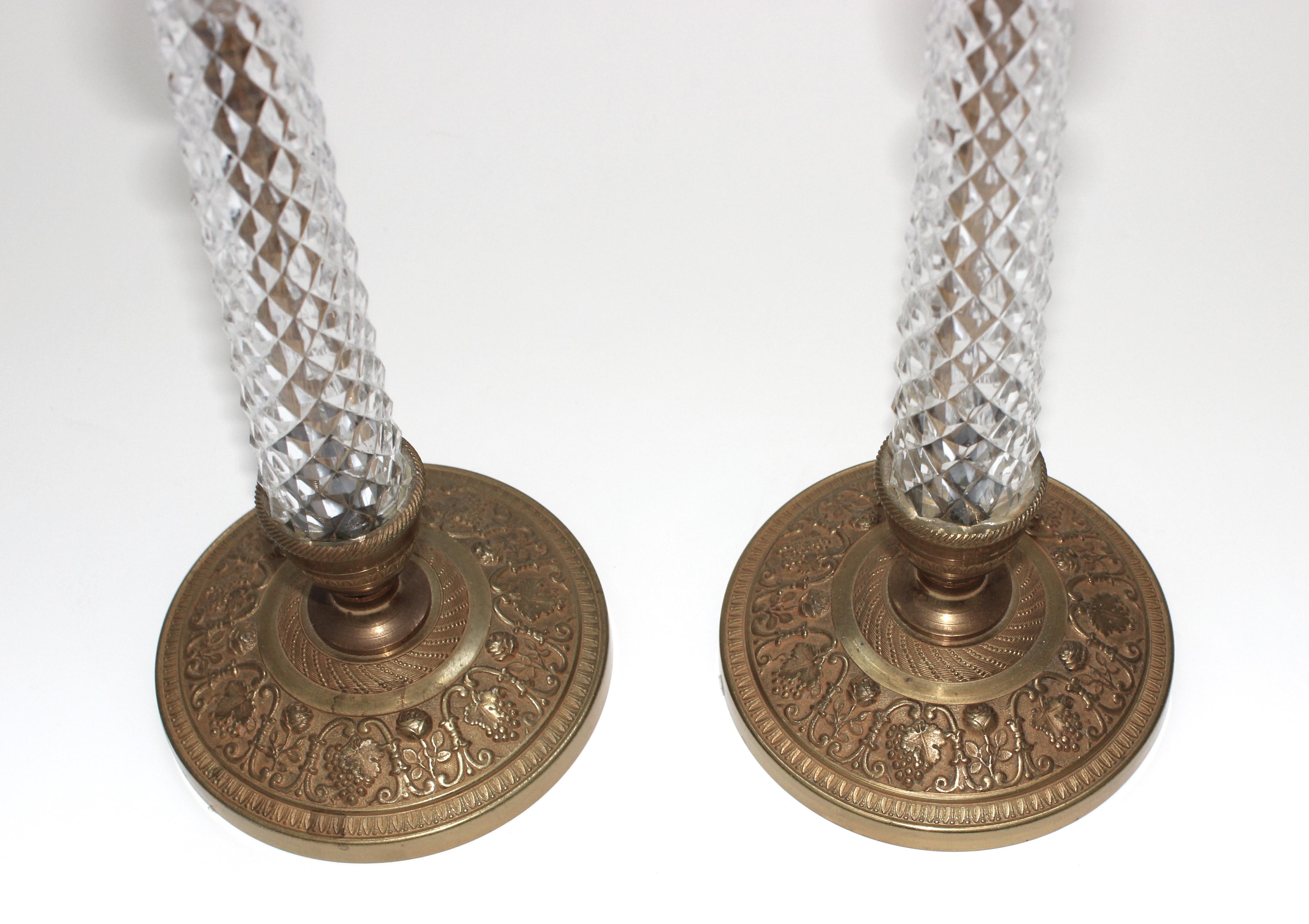 20th Century Pair of Crystal Candlesticks by Cristalleries de Sevres For Sale