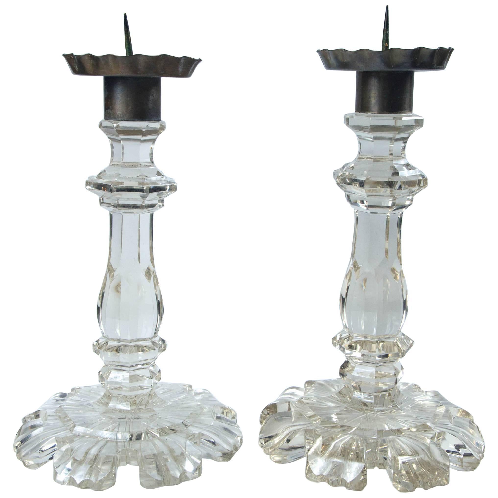 Pair of Crystal Candlesticks For Sale