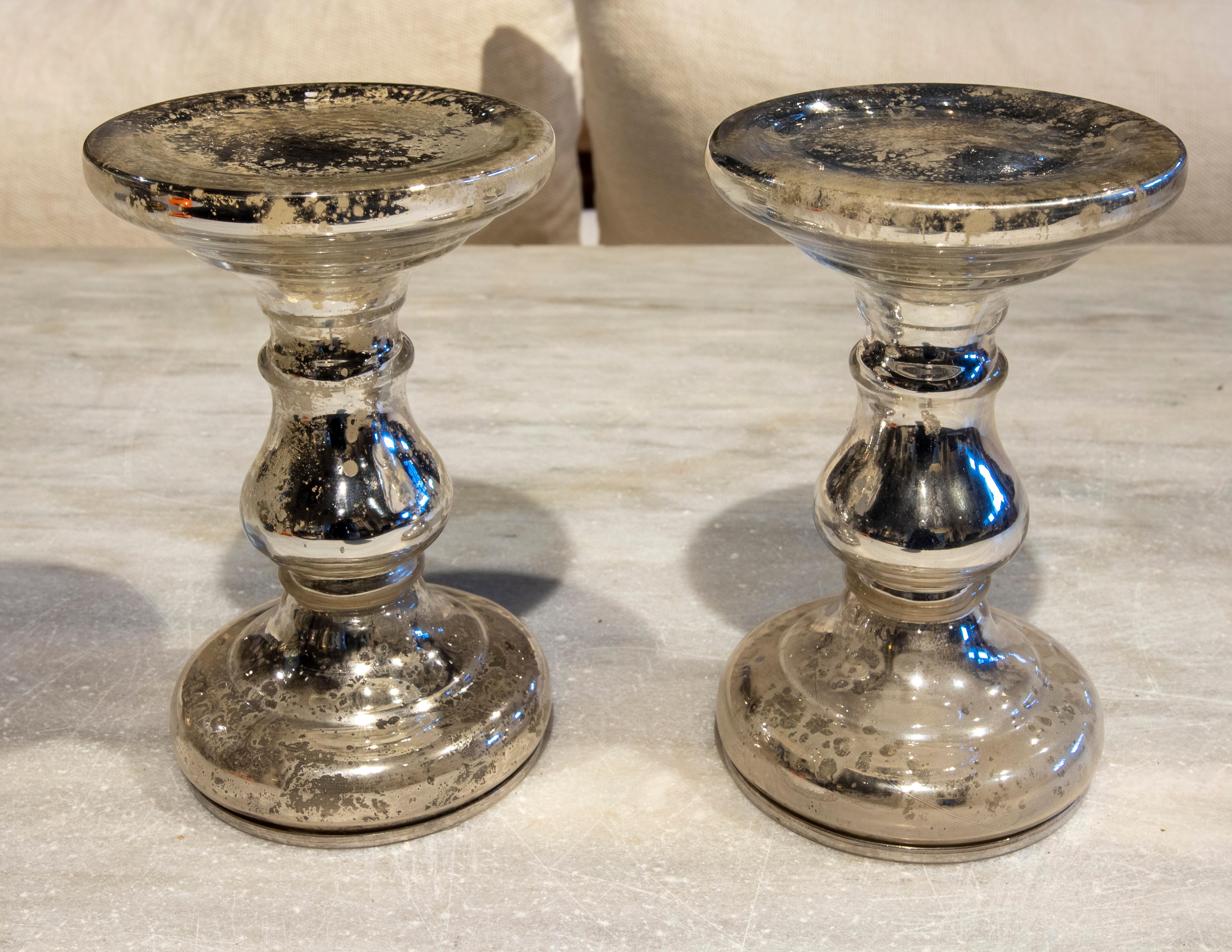 European Pair of Crystal Candlesticks with Mirror For Sale