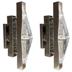 Pair of Crystal Chrome Sconces / Flush Mounts by Fabio Ltd